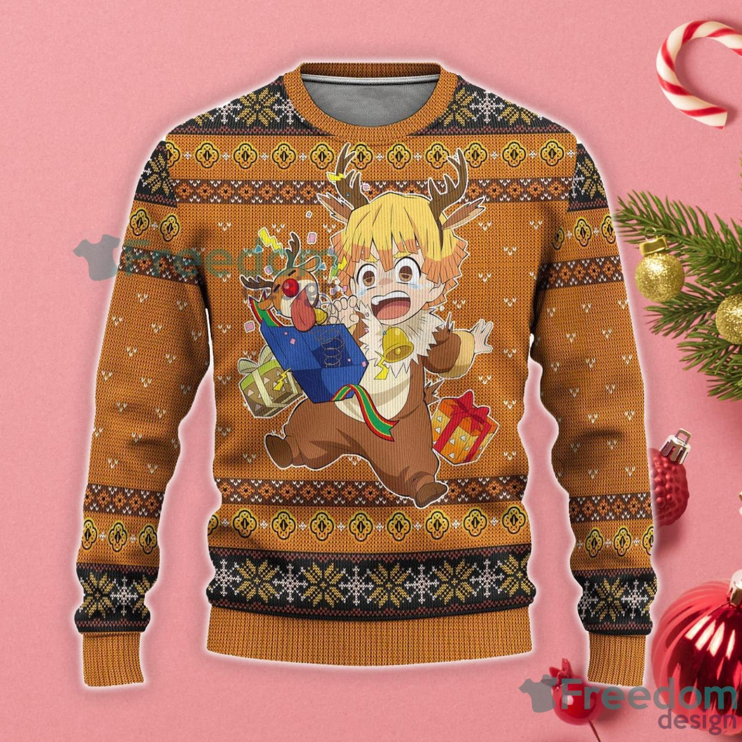 Zenitsu Demon Slayer Anime Christmas Gift Ugly Christmas Sweater Product Photo 1