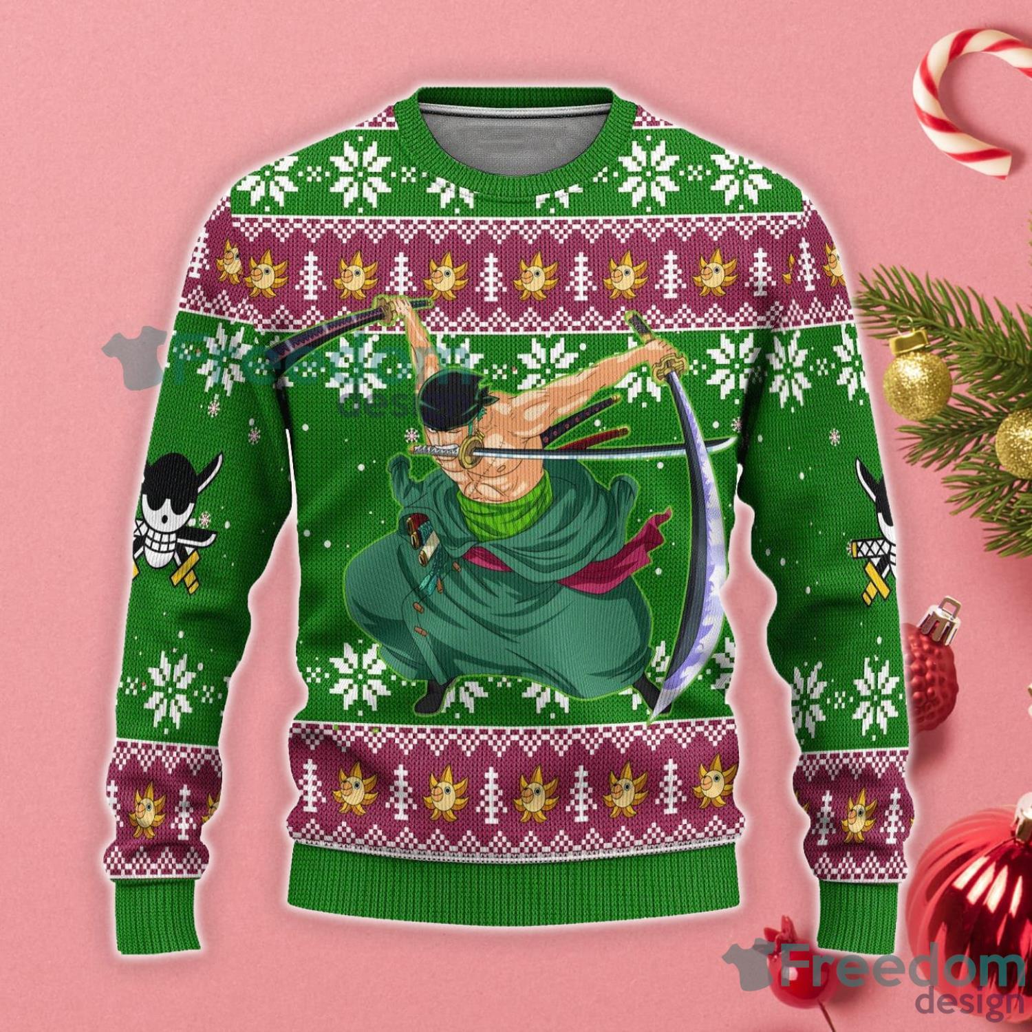 Zoro One Piece Anime Christmas Gift Ugly Christmas Sweater Product Photo 1