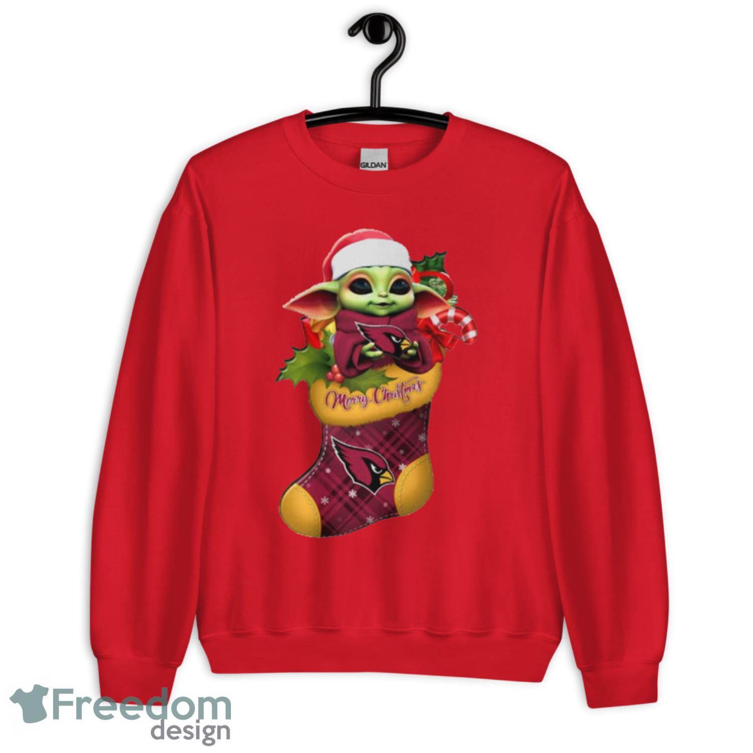Arizona Cardinals Ornament Baby Yoda Hug Merry Christmas 2020 shirt - G185 Unisex Heavy Blend Crewneck Sweatshirt-1