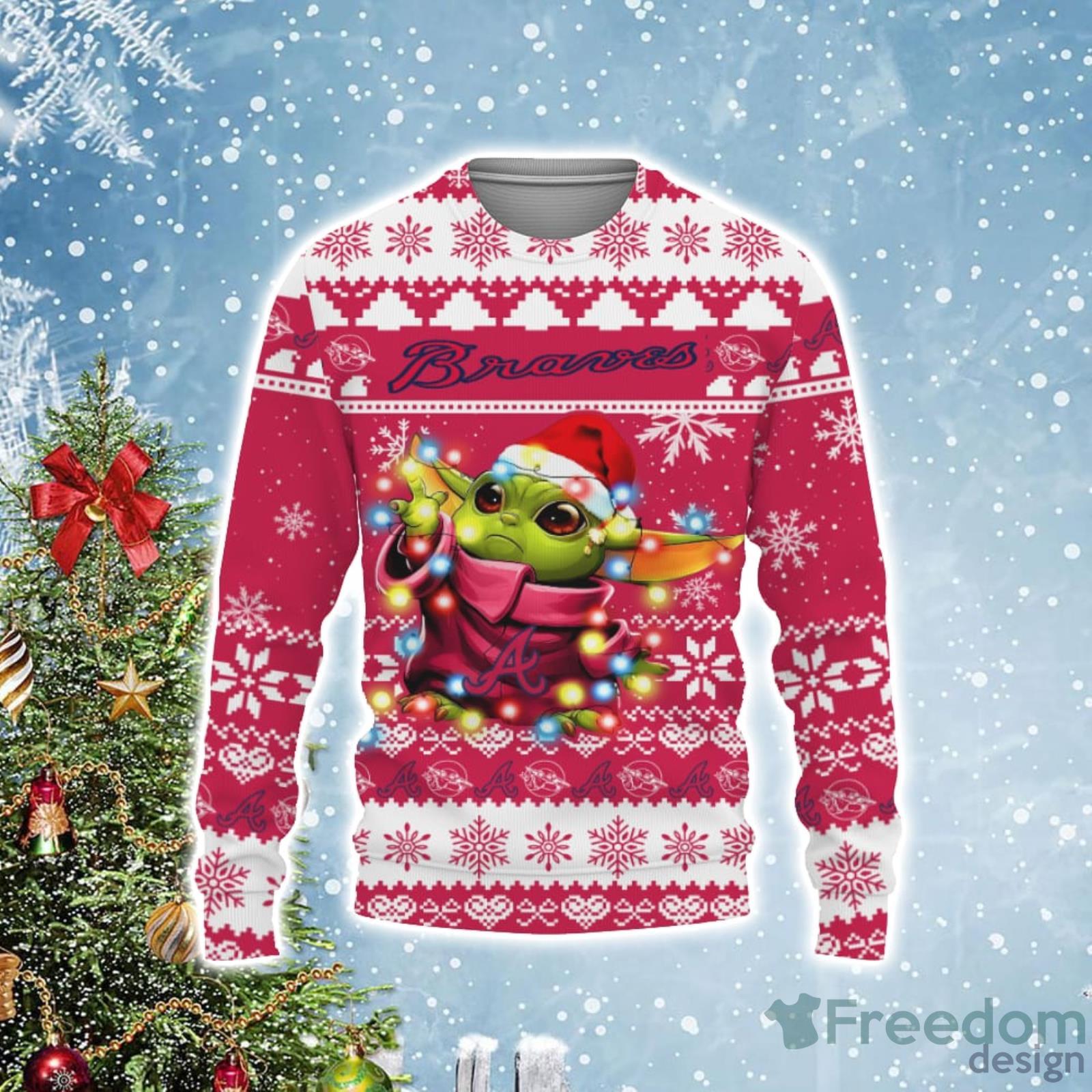 Atlanta Braves Cute Baby Yoda Star Wars 3D Ugly Christmas Sweater