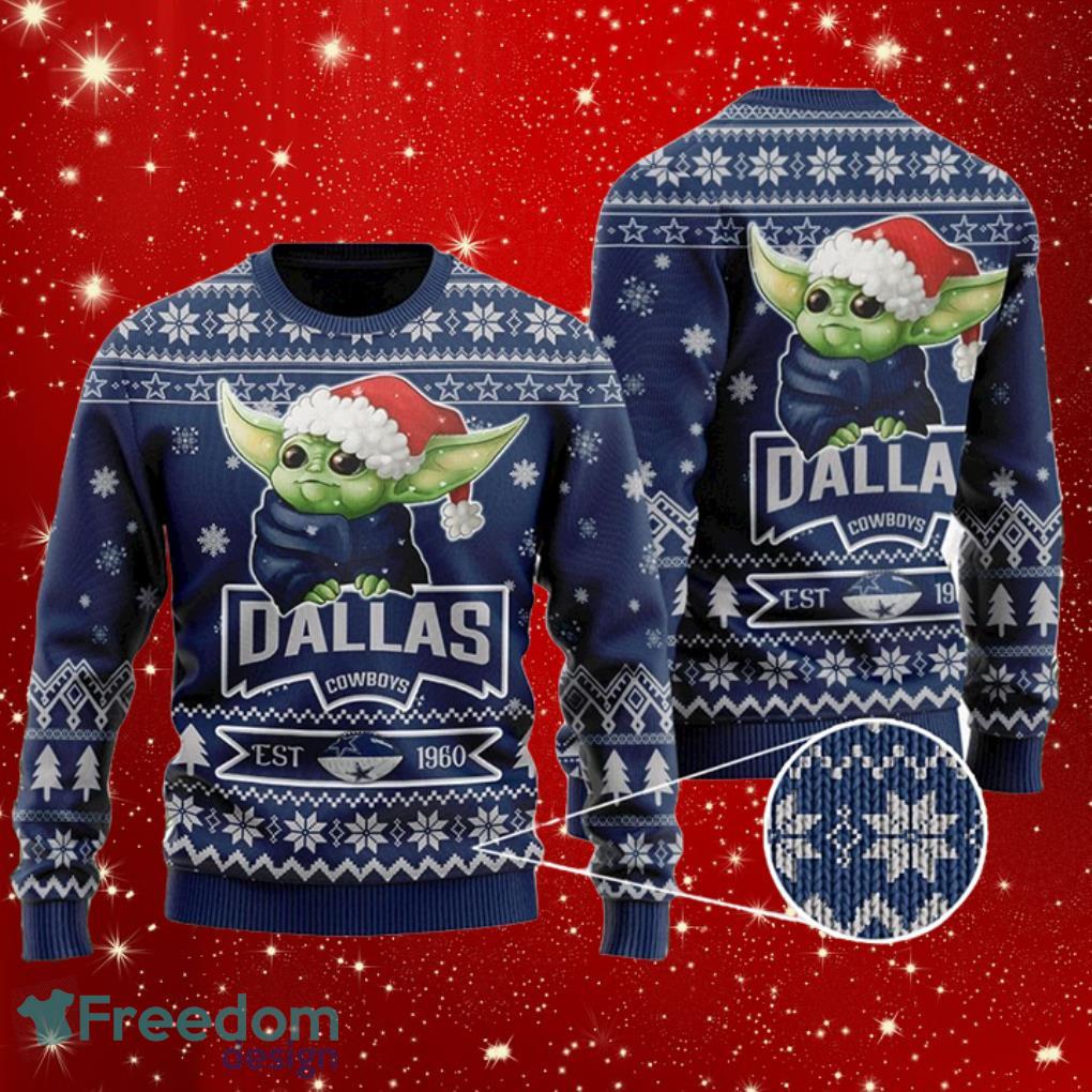 Baby Yoda Grogu Dallas Cowboys Snowflake Pattern All Over Print Ugly Sweater Product Photo 1