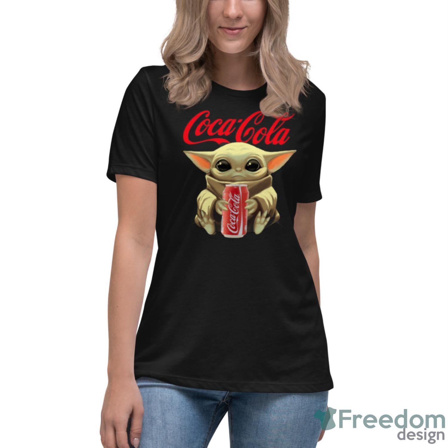 Baby Yoda Hugs Coca Cola Can Star Wars Shirts - Womens Relaxed Short Sleeve Jersey Tee Baby Yoda Hugs Coca Cola Can Star Wars Shirts - Womens Relaxed Short Sleeve Jersey Tee