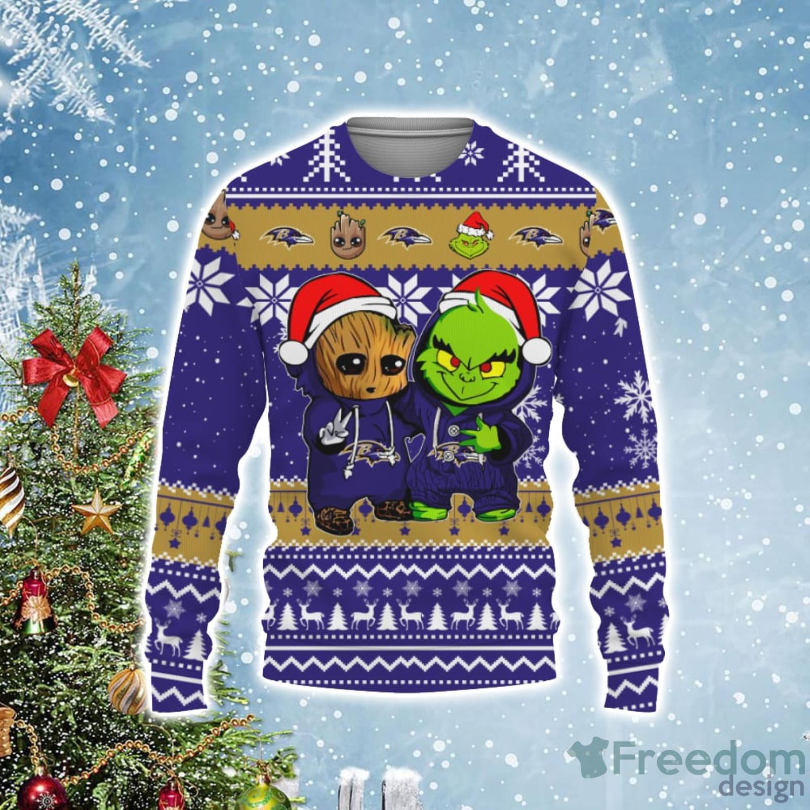Baltimore Ravens Baby Groot And Grinch Best Friends Football Ugly
