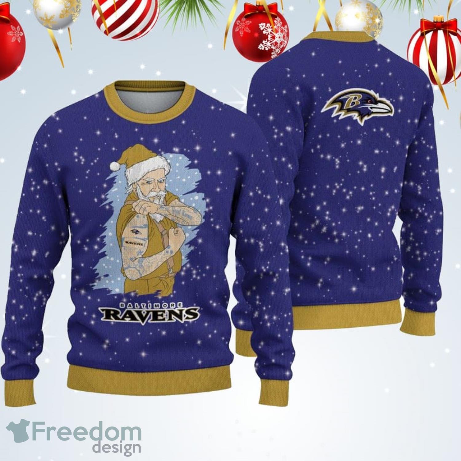 Baltimore Ravens Christmas Bal Snowflake Pattern Winter Ugly Christmas  Sweater