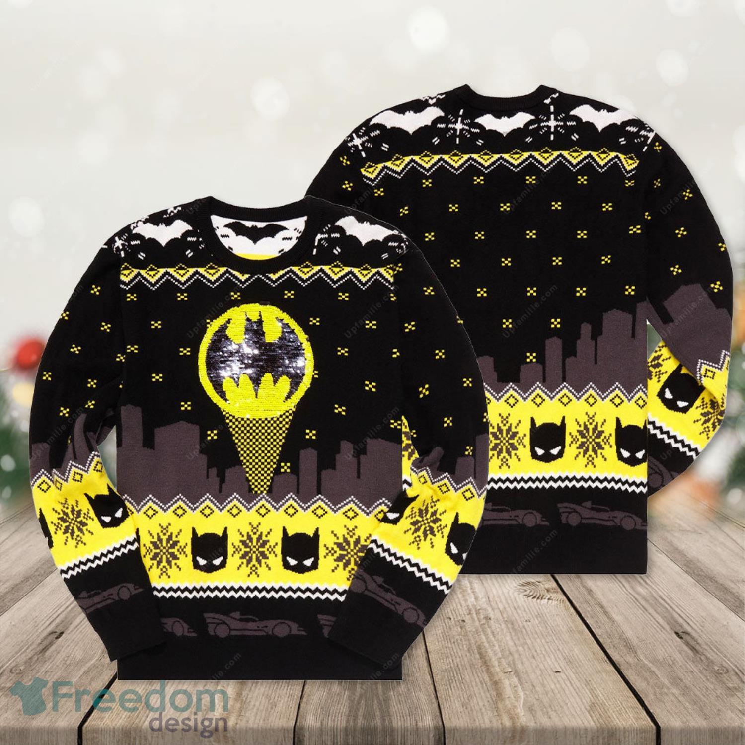 Batman Ugly Sweater DC Comics Batman Bat Signal Sequin Ugly Christmas  Sweater - Freedomdesign