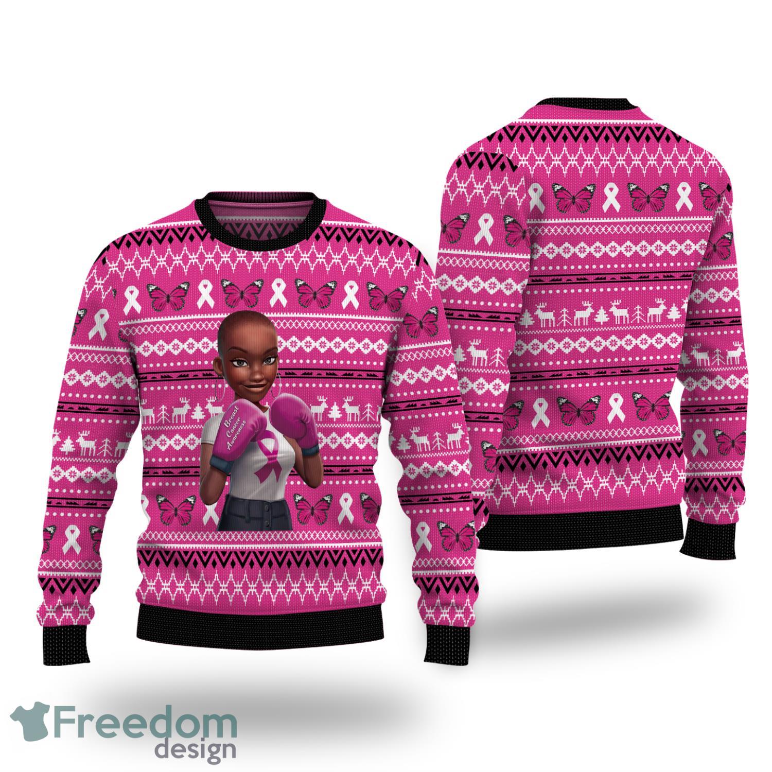 Black Queen Breast Cancer Awareness Christmas Ugly Sweater Product Photo 1