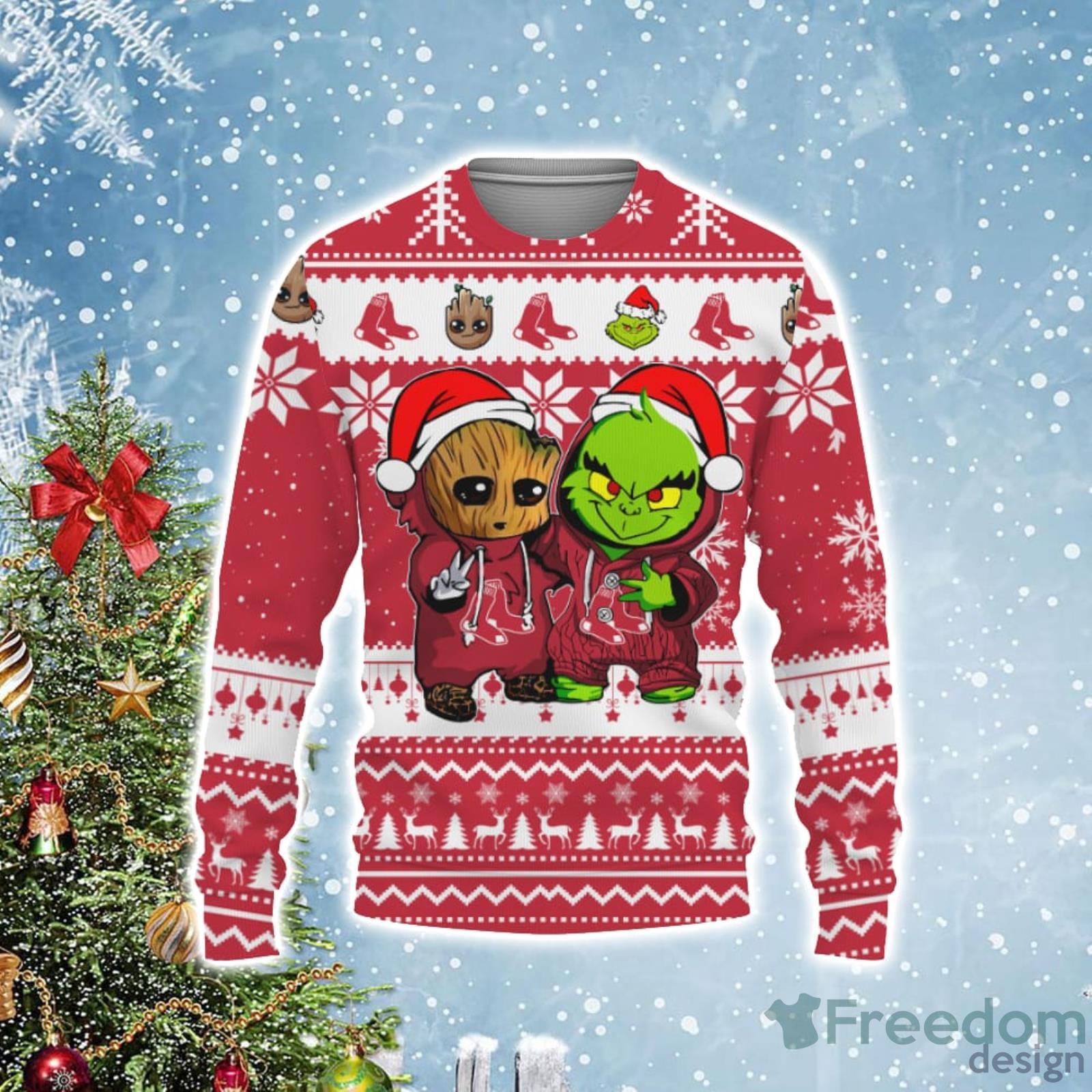 Red Sox Womens Apparel 3D Baby Groot Grinch Christmas Boston Red