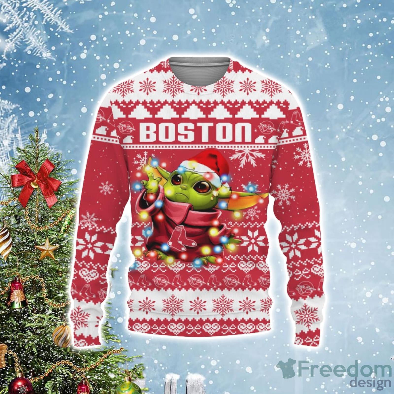 Boston Red Sox Baby Yoda Star Wars Ugly Christmas Sweater - Freedomdesign