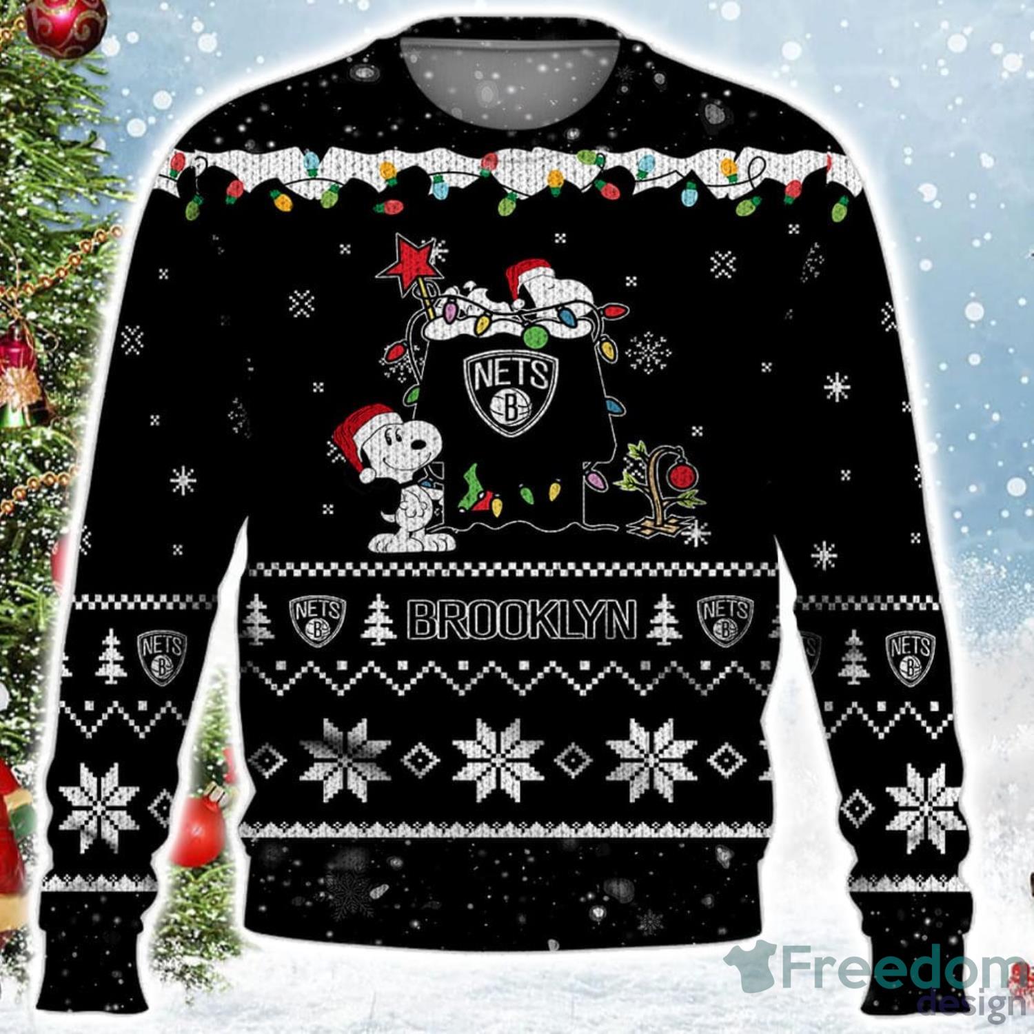 Team Logo Snowflake Pattern Brooklyn Nets Ugly Christmas Sweater For Fans