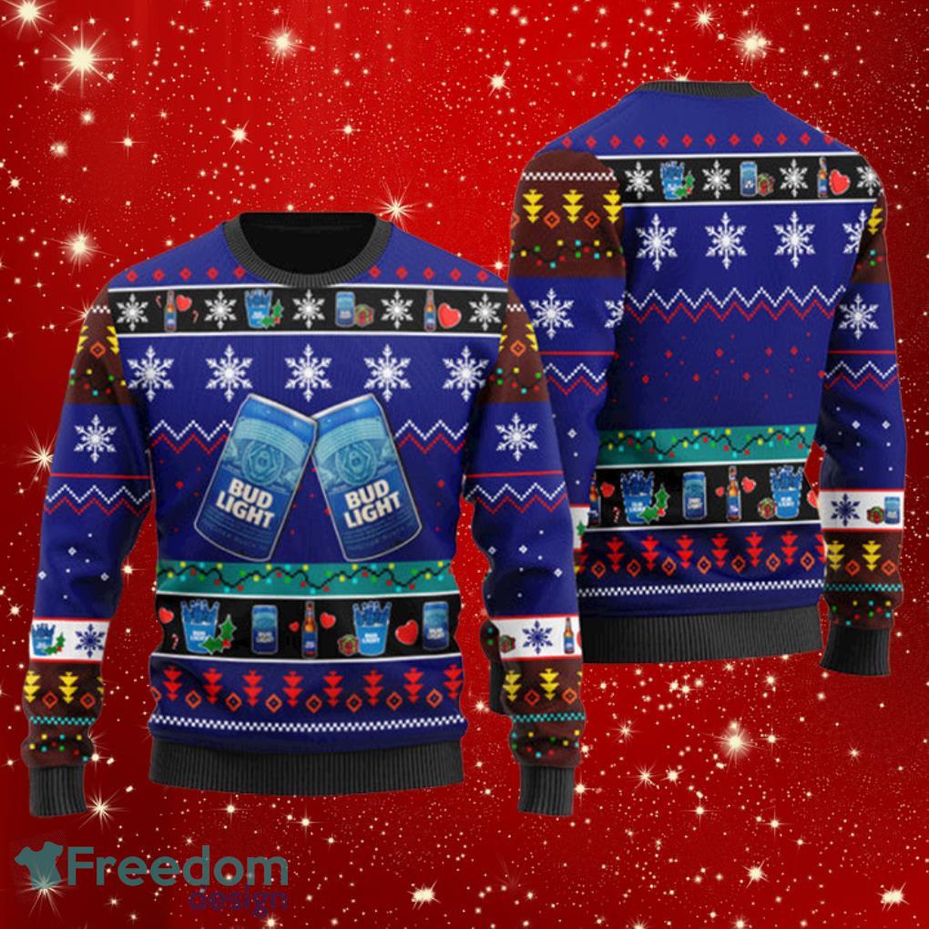 Bud Light Beer Snowflake Pattern Ugly Christmas Sweater Product Photo 1