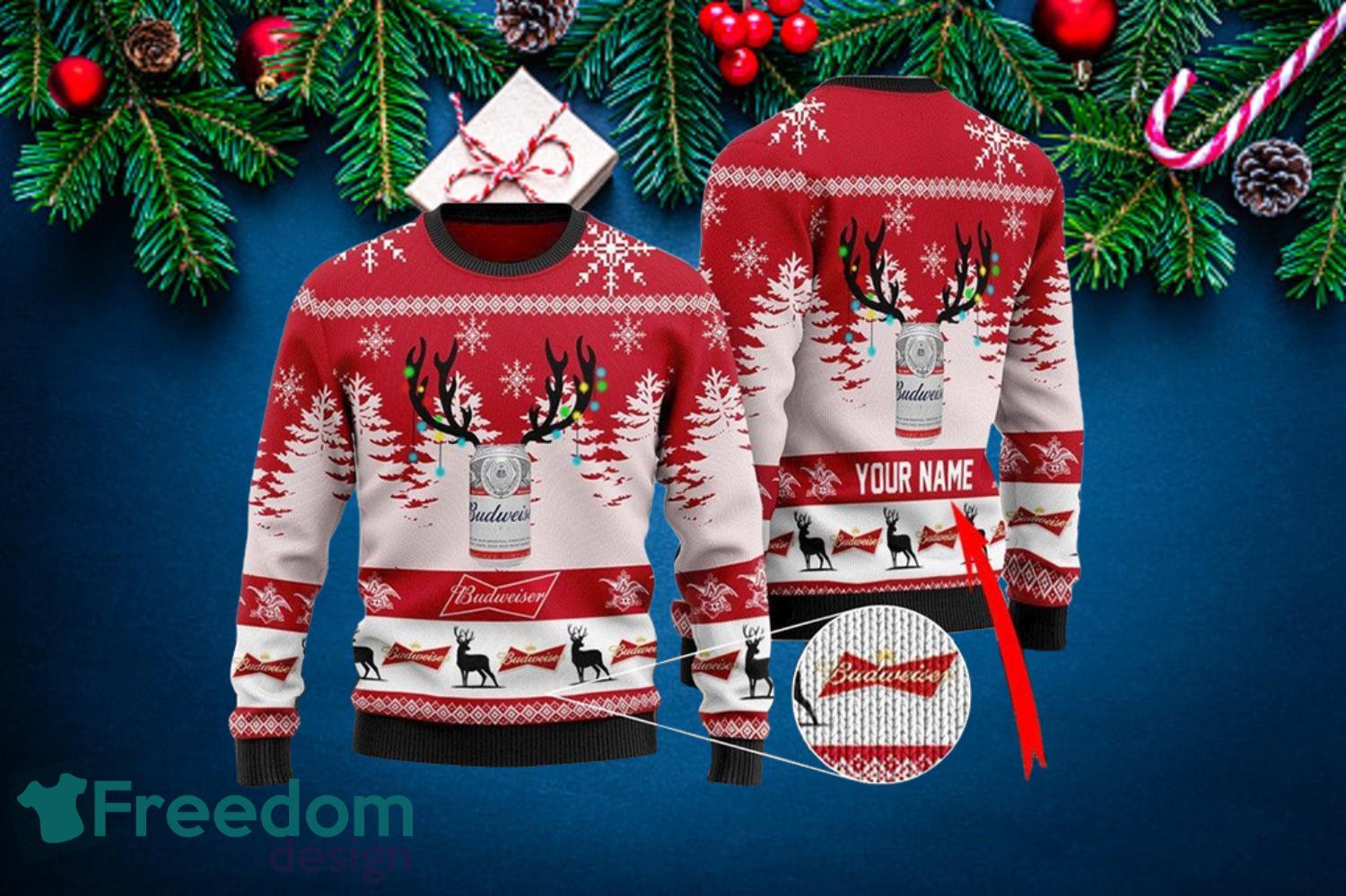 Budweiser  Personalized Ugly Christmas Sweater Product Photo 1