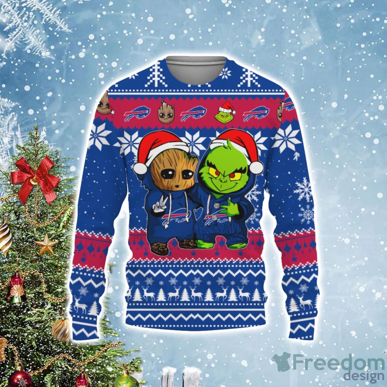 Buffalo Bills Baby Groot And Grinch Best Friends Football Ugly Christmas  Sweater - Freedomdesign