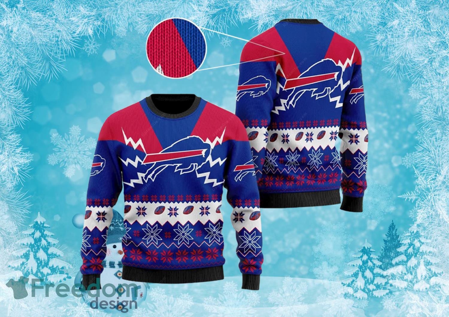 Buffalo Bills Snowflake Pattern Ugly Christmas Sweater Full Over Print Product Photo 1