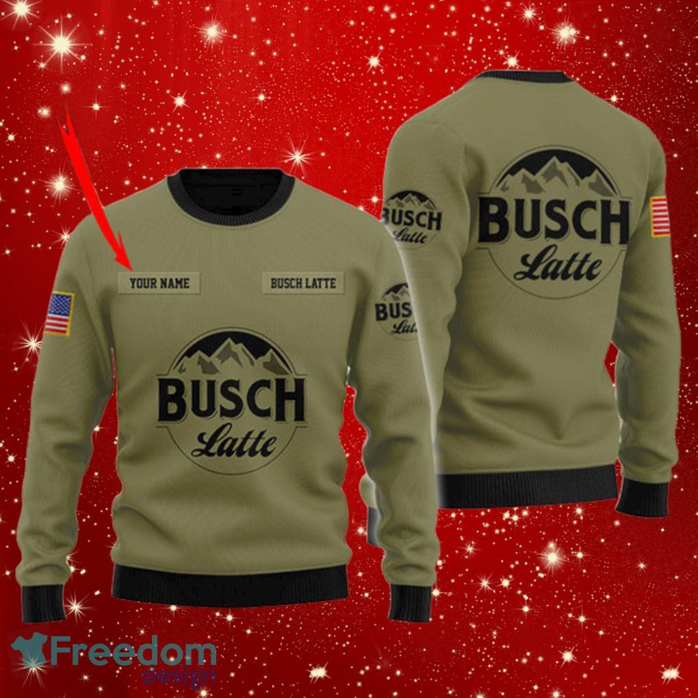 Busch Latte Flag Military Green Personalized Christmas Ugly Sweater Product Photo 1