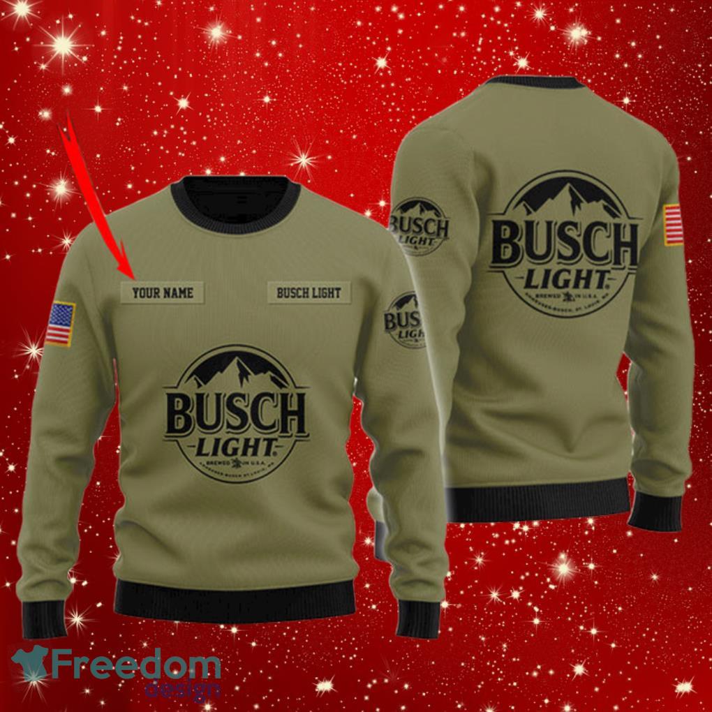 Busch Light Flag Military Green Personalized Christmas Ugly Sweater Product Photo 1