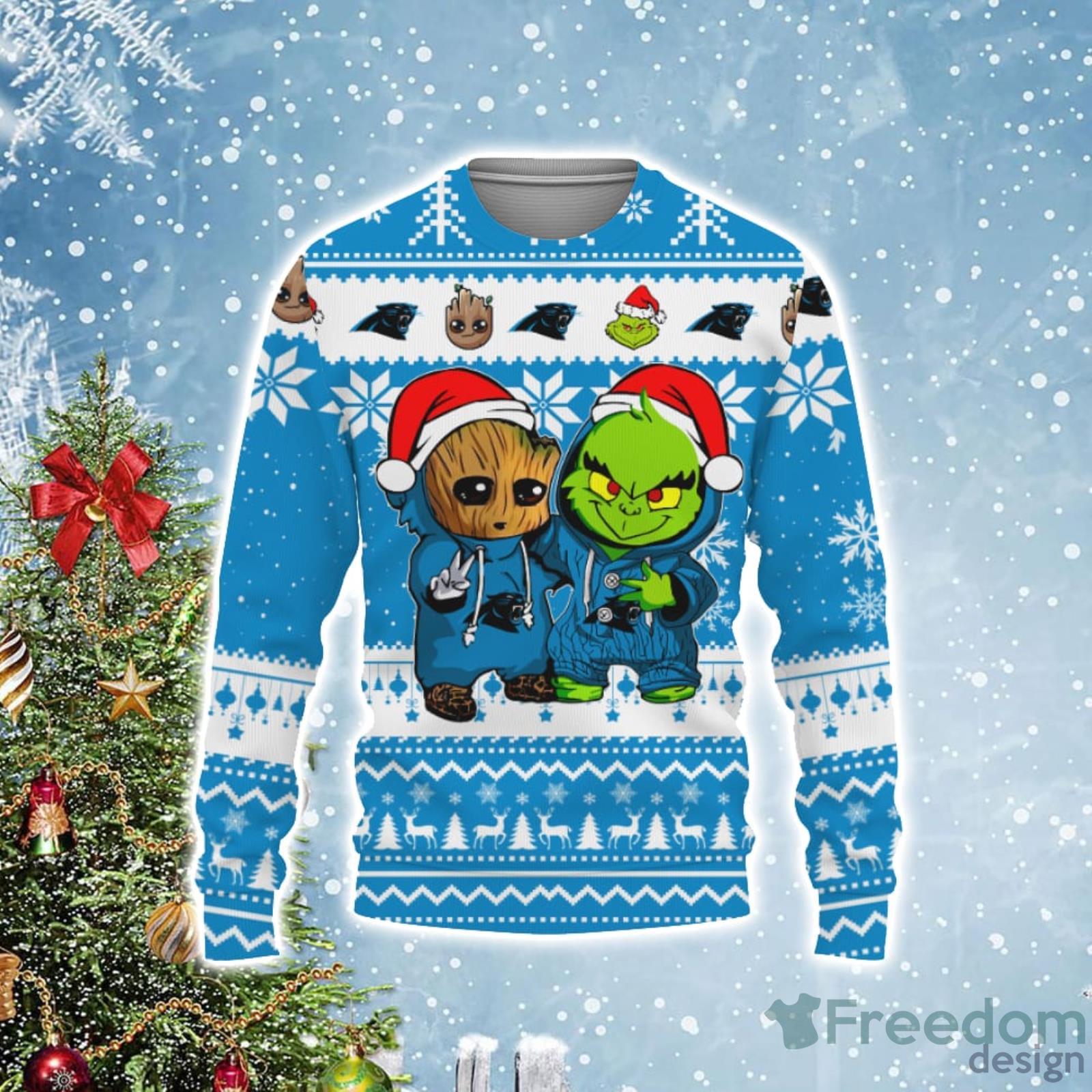 Carolina Panthers Baby Yoda Star Wars Ugly Christmas Sweater - Banantees