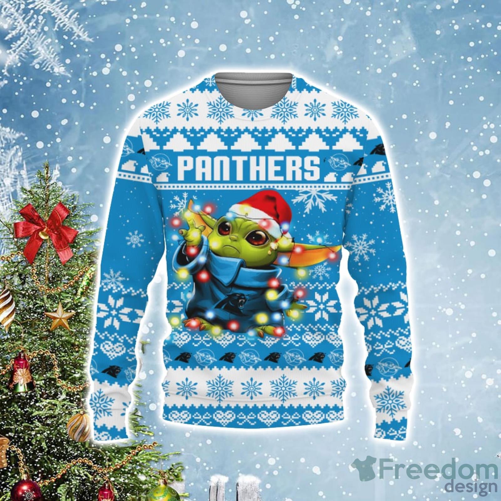 Carolina Panthers Cute Baby Yoda Star Wars 3D Ugly Christmas