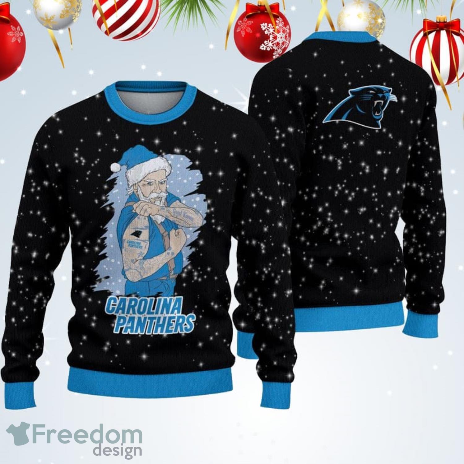 Carolina Panthers Fans Santa Claus Pattern Ugly Christmas Sweater Gift -  Freedomdesign