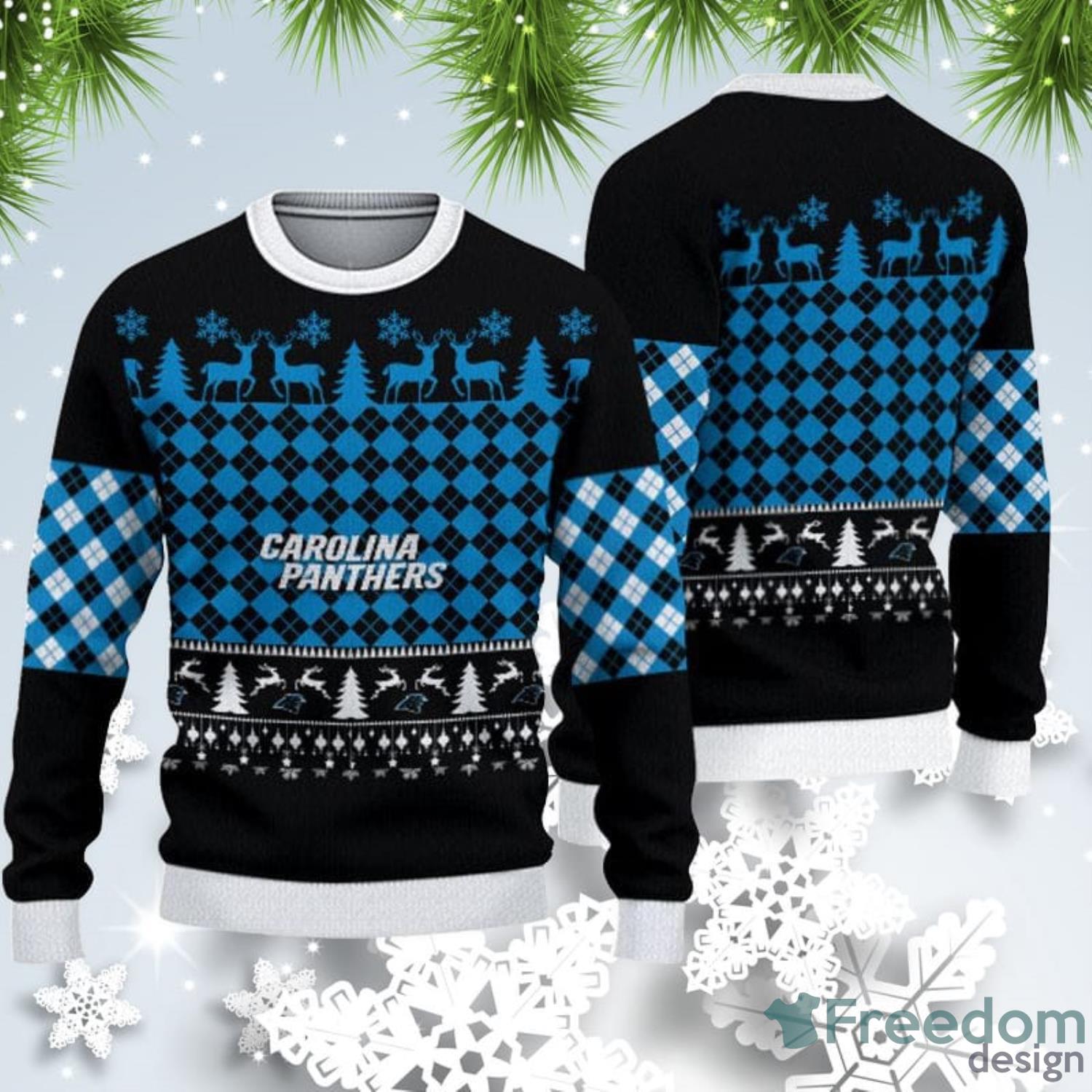 Carolina Panthers Christmas Cool Reindeer 3D Ugly Christmas Sweater For  Fans - YesItCustom