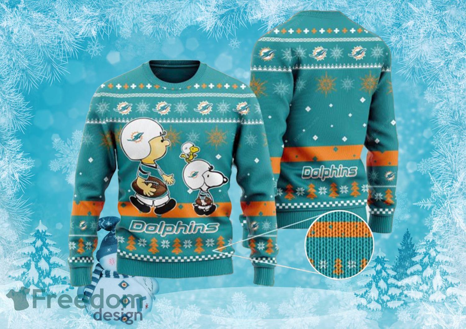 Charlie Brown Minnesota Dolphins Snoopy Ugly Christmas Sweater Full Over Print Product Photo 1