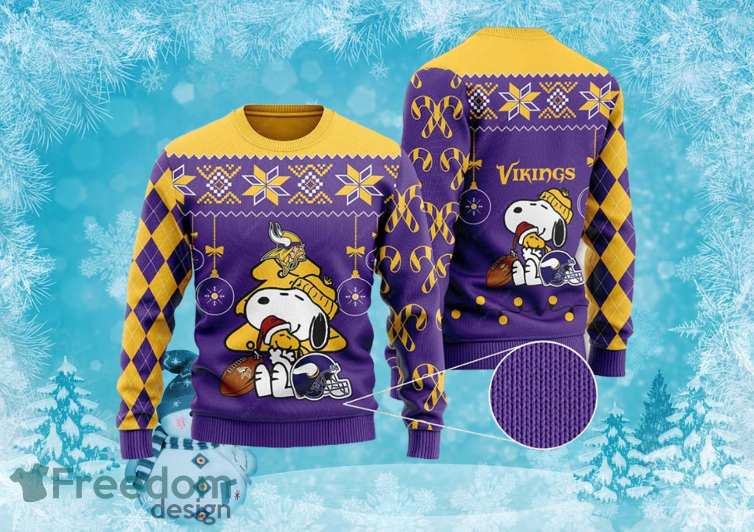 Charlie Brown Minnesota Vikings Snoopy Ugly Christmas Sweater Full Over Print Product Photo 1