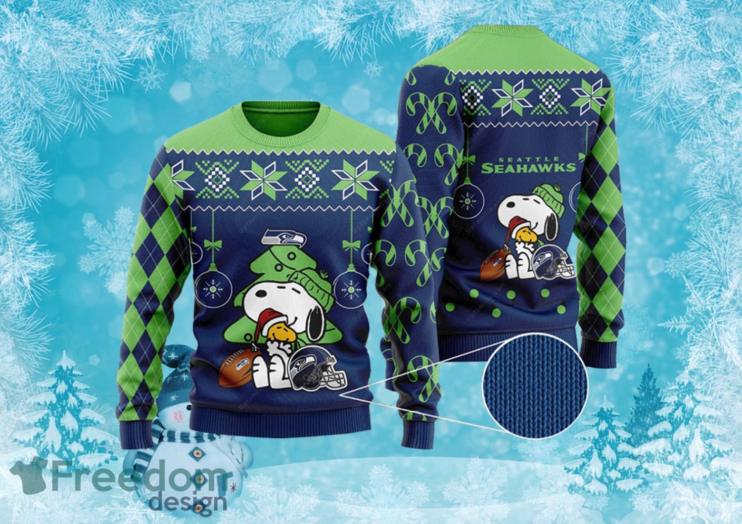 Charlie Brown Snoopy Ugly Seattle Seahawks Christmas Sweater Full Over Print Product Photo 1