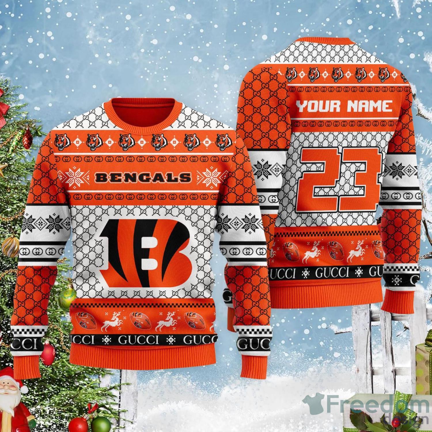 Cincinnati Bengals Custom Name And Number Christmas Ugly Sweater