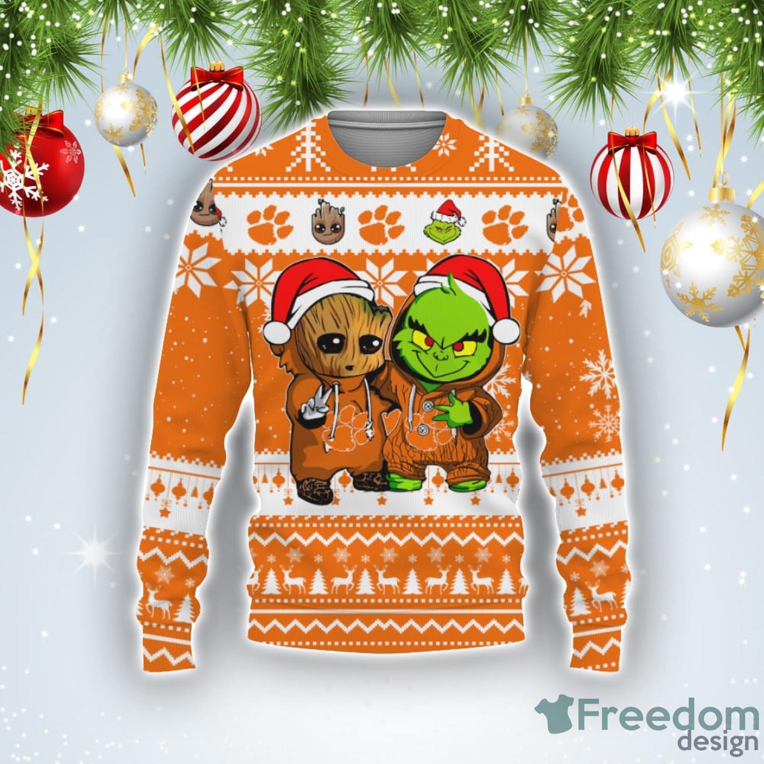 Houston Texans Baby Groot And Grinch NFL Ugly Christmas Sweater