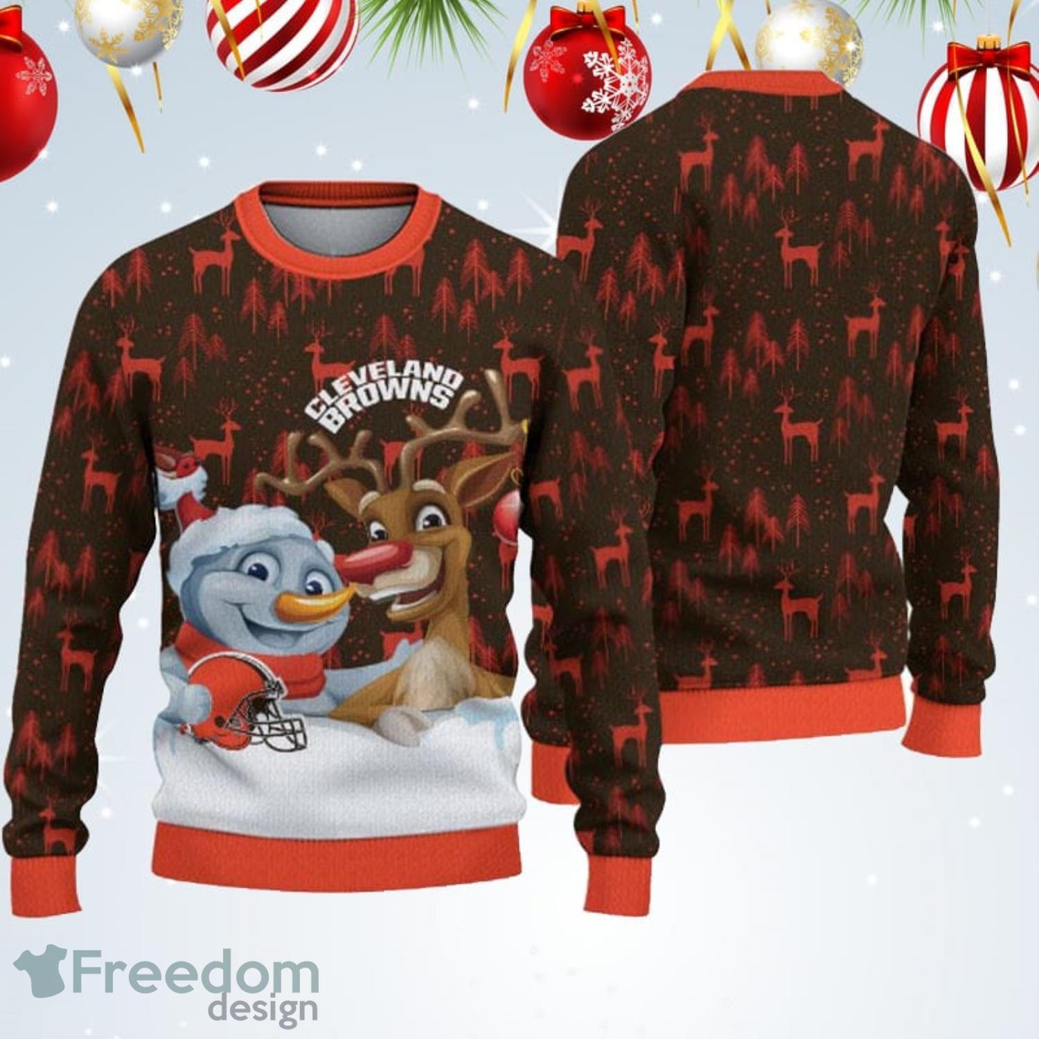 Cleveland Browns Christmas Reindeer And Snowman Ugly Christmas Sweater -  Freedomdesign