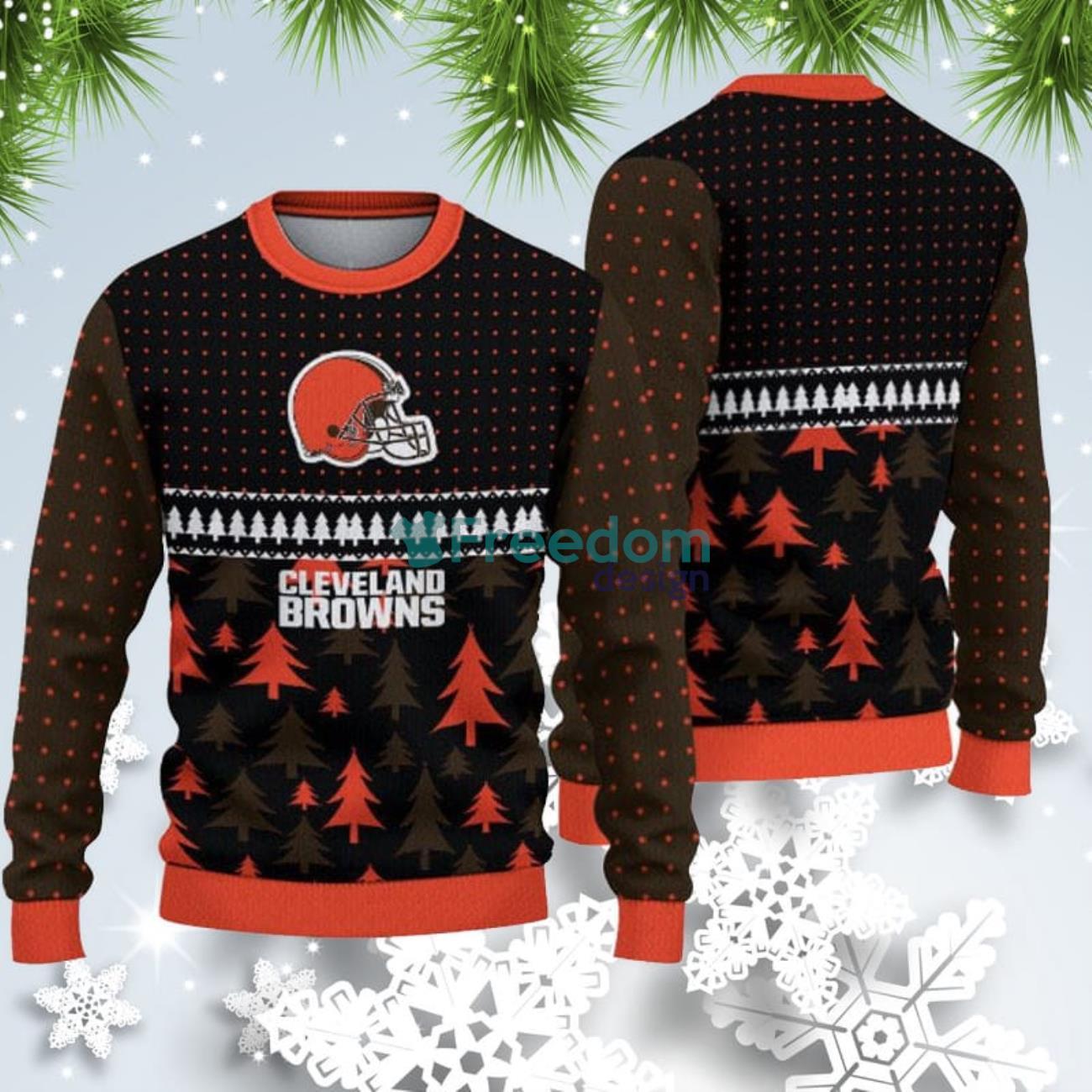 For Fans Cleveland Browns Christmas Tree Pattern Ugly Christmas