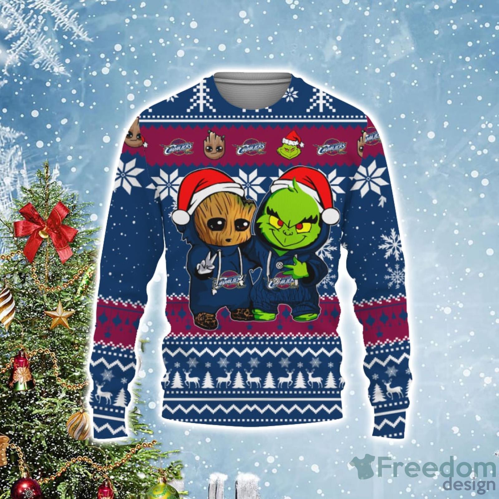 Cleveland Browns Baby Groot And Grinch Best Friends 3D Ugly