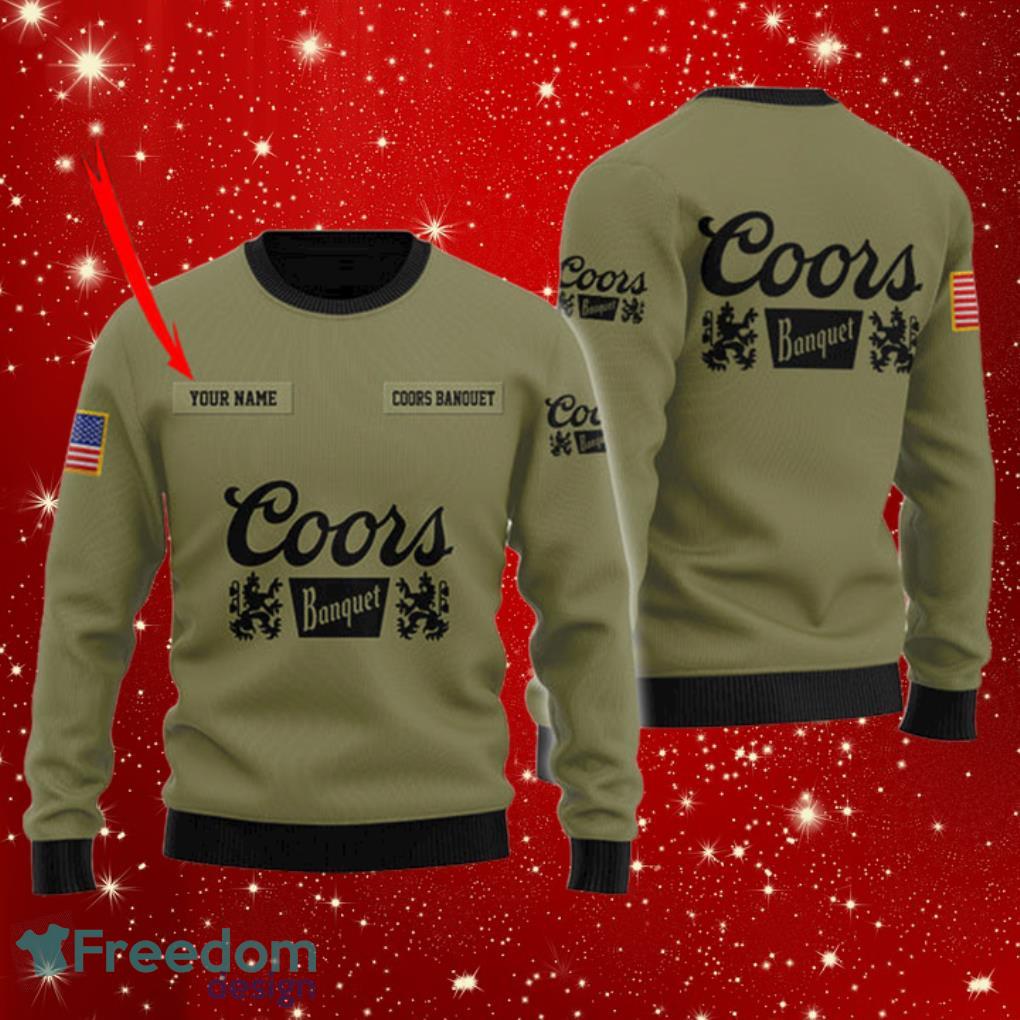 Coors Banquet Flag Military Personalized  Green Ugly Christmas Sweater Product Photo 1