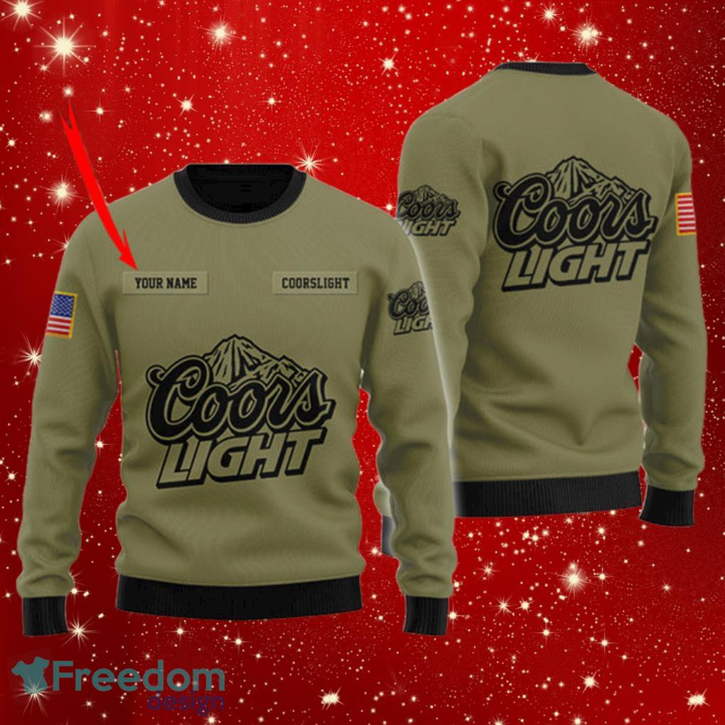 Coors Light Flag Military Green Personalized  Ugly Christmas Sweater Product Photo 1