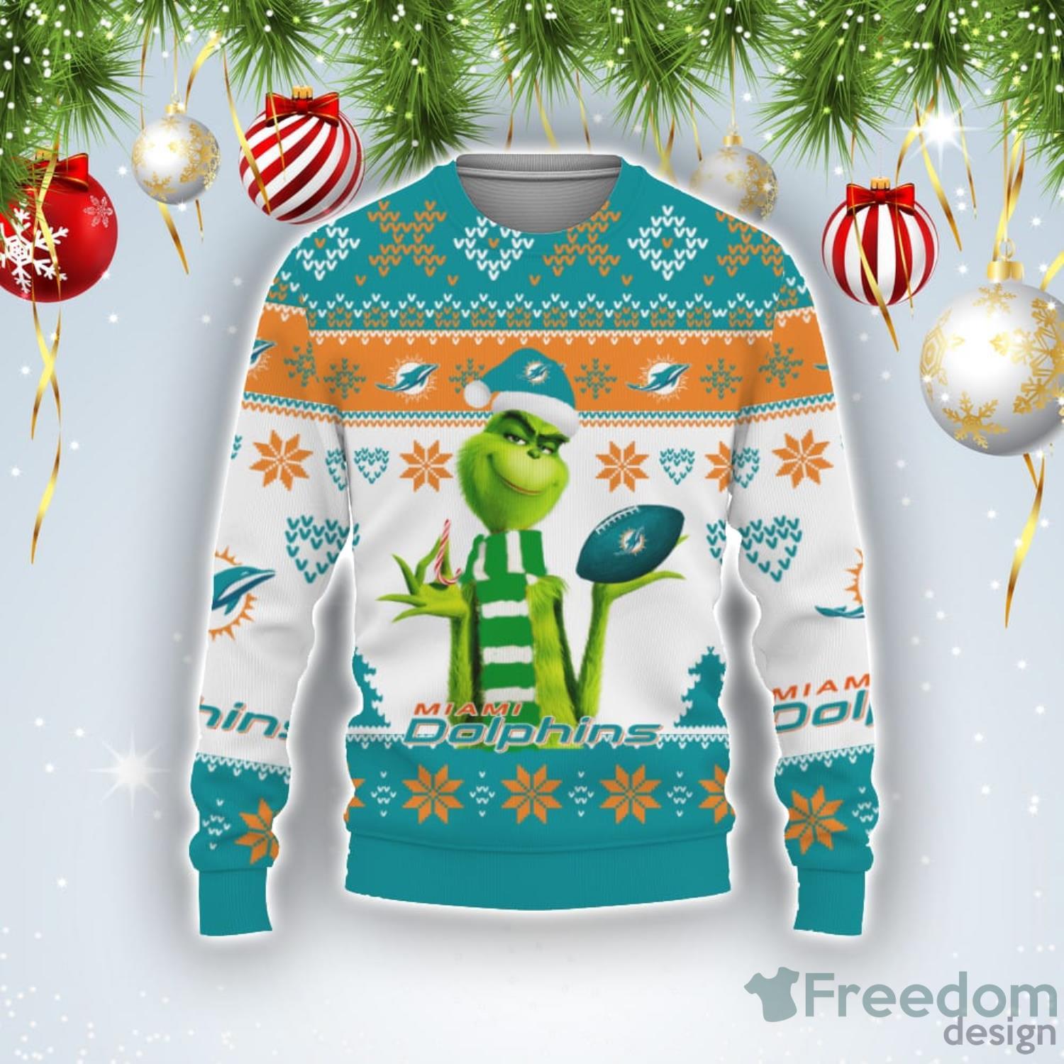 Miami Dolphins Christmas Grinch Ugly Christmas Sweater Dolphins