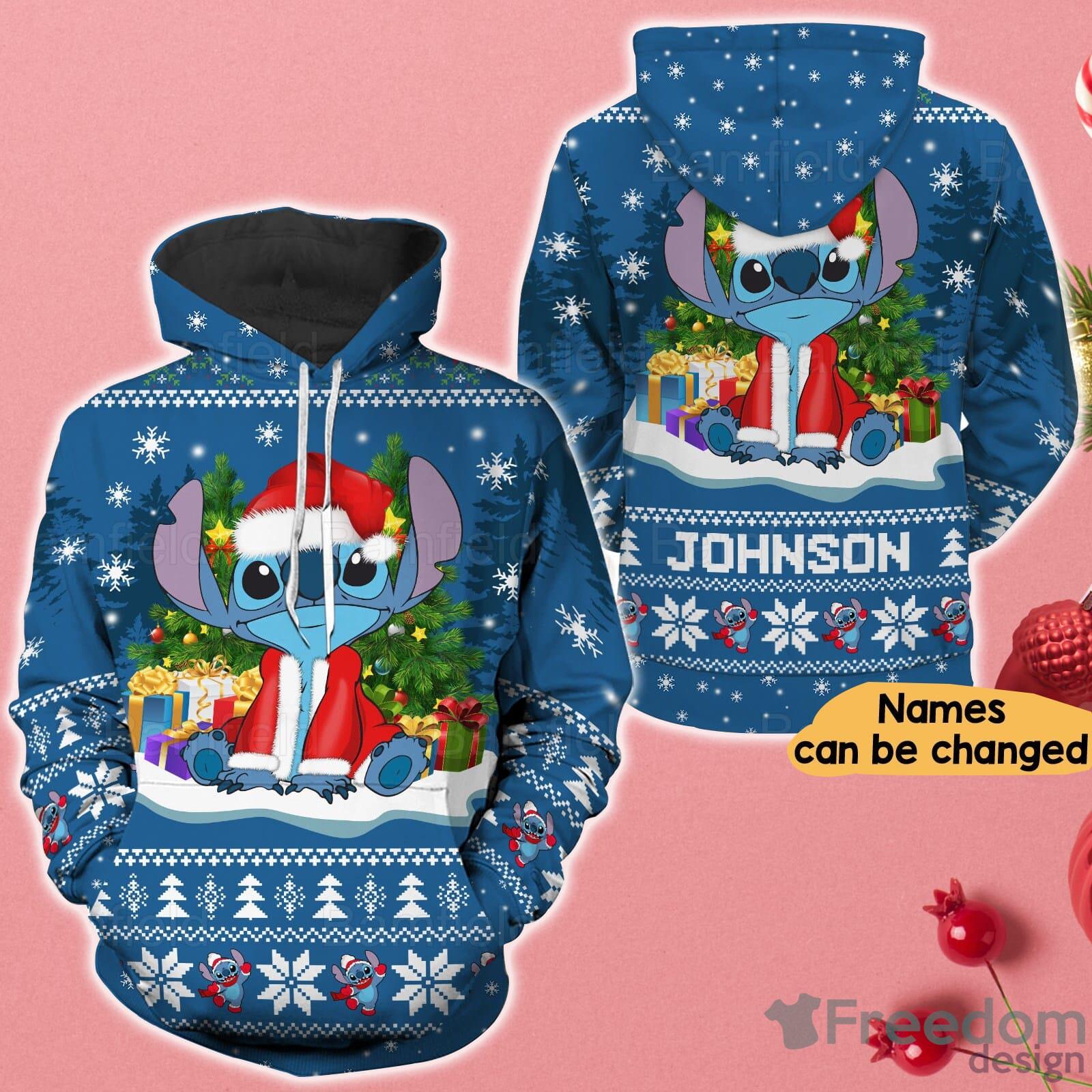 Cute Stich Santa Custom Name Stitch Christmas Gift 3D Hoodie