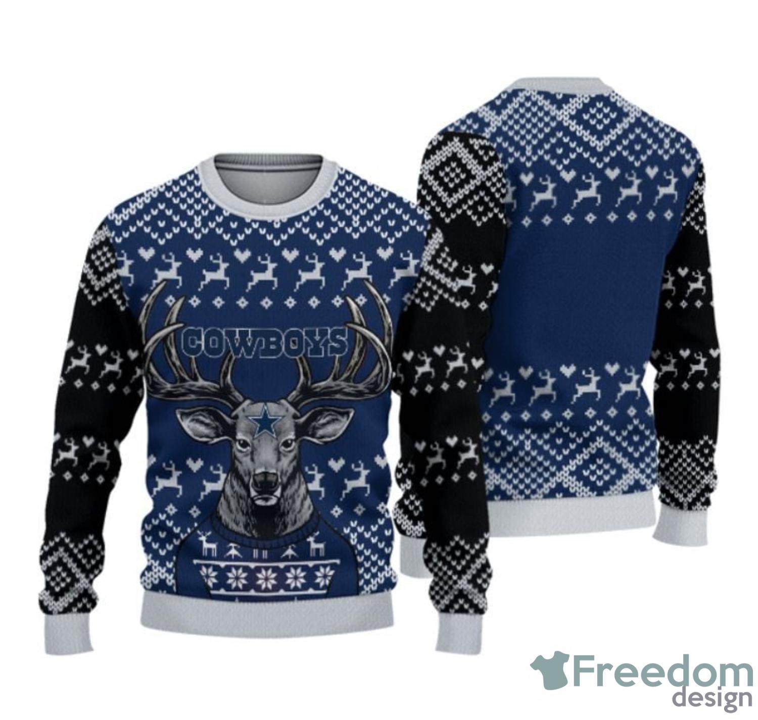 Dallas Cowboys Christmas Cool Reindeer 3D Ugly Christmas Sweater For Fans -  YesItCustom