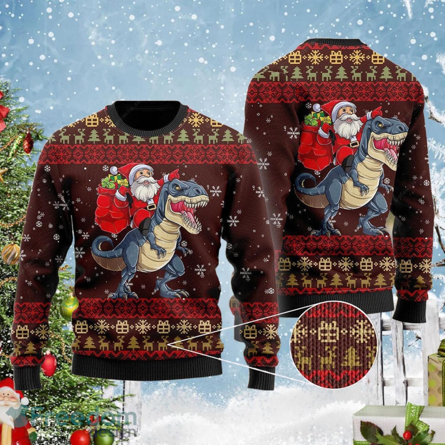 Dinosaur Dinosaur And Santa Ugly Christmas Sweater - Freedomdesign