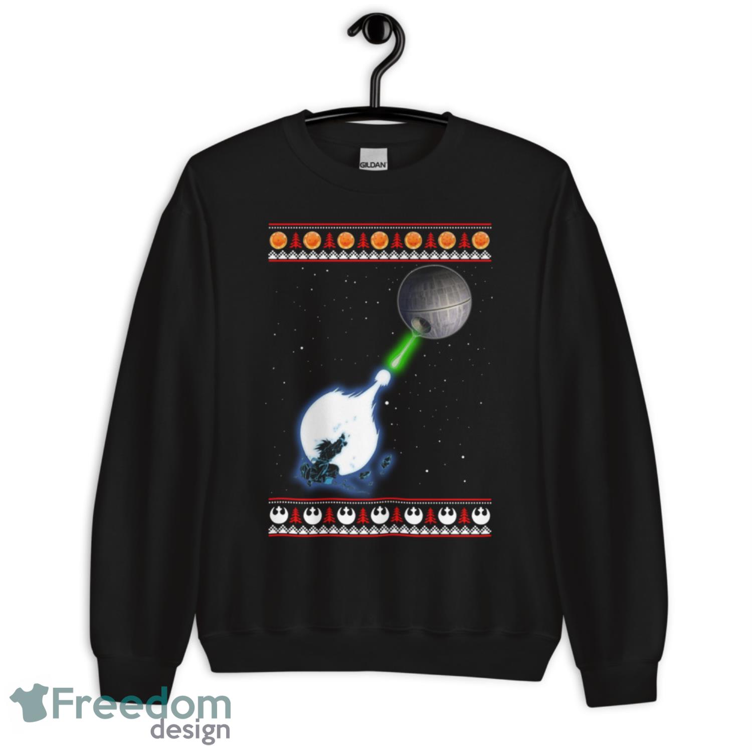 Dragon Ball And Star Wars Goku Kamehameha Death Star Ugly Christmas Sweatshirt - G185 Crewneck Sweatshirt