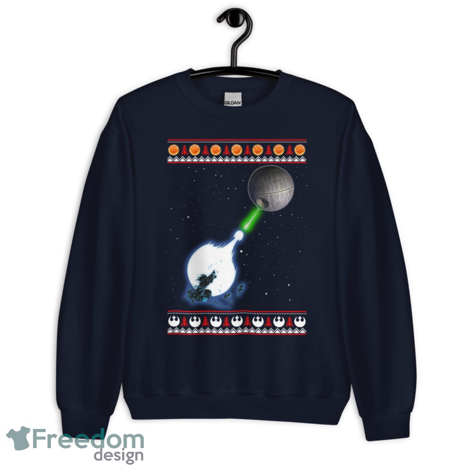 Dragon Ball And Star Wars Goku Kamehameha Death Star Ugly Christmas Sweatshirt - G185 Crewneck Sweatshirt-1