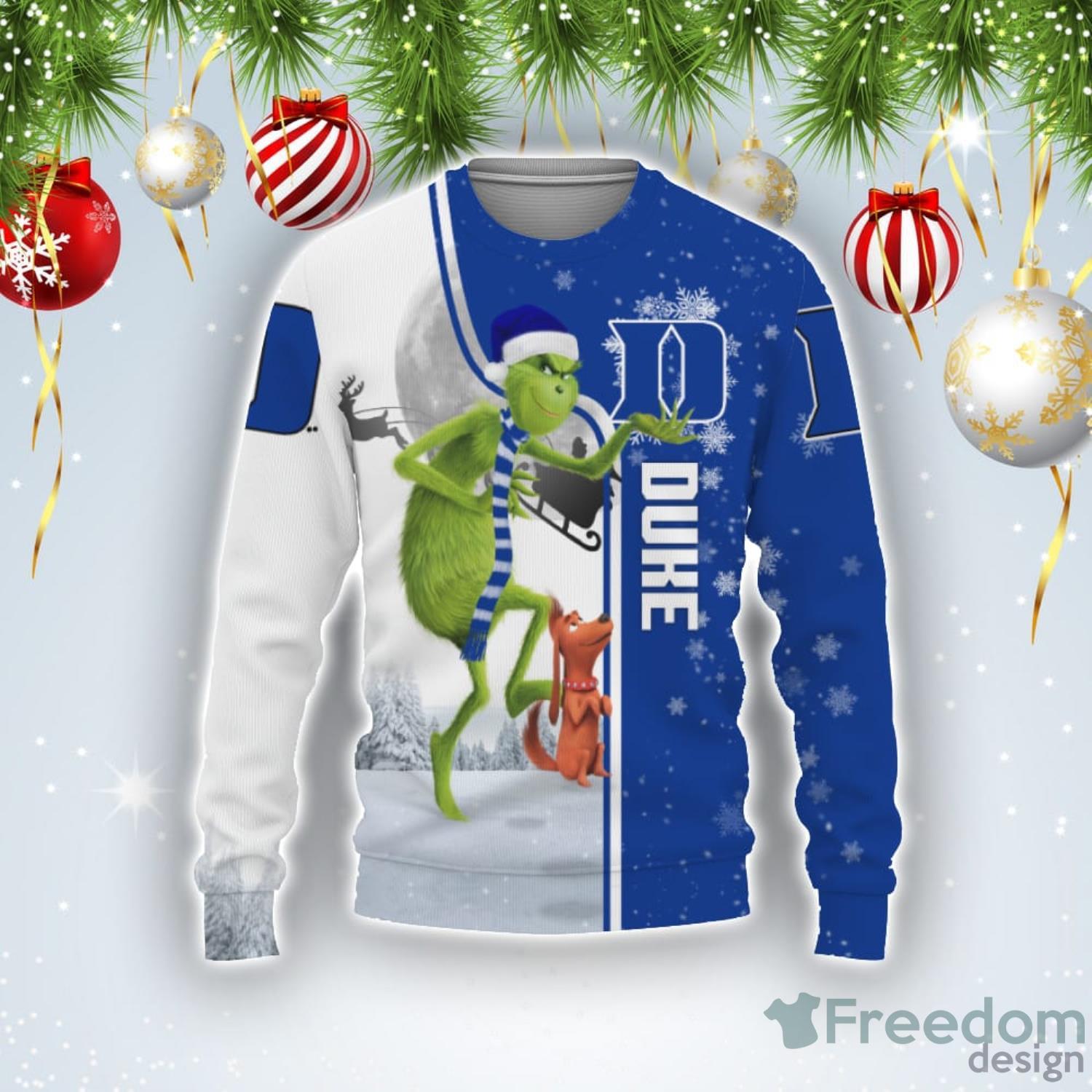Duke Blue Devils Funny Grinch Ugly Christmas Sweater Product Photo 1