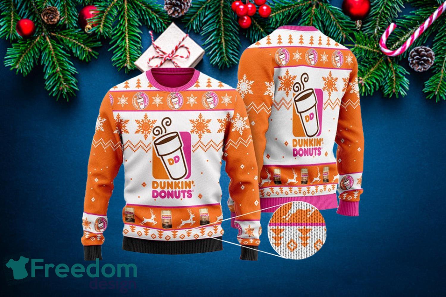 Dunkin' Donuts Snow Pattern Ugly Christmas Sweater Product Photo 1