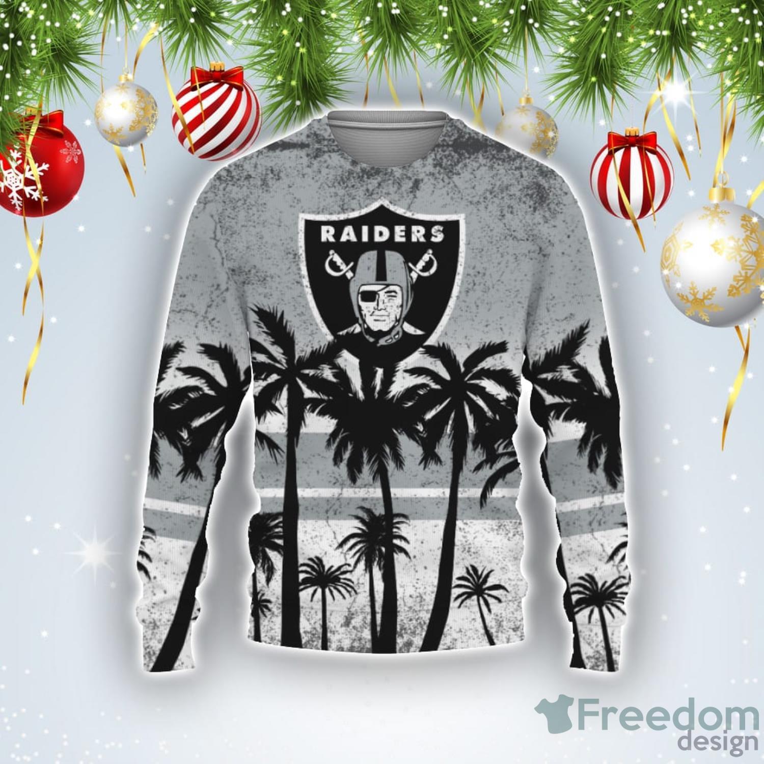 Football American Tree Beach Gradient Gift Oakland Raiders Ugly Christmas Sweater Product Photo 1