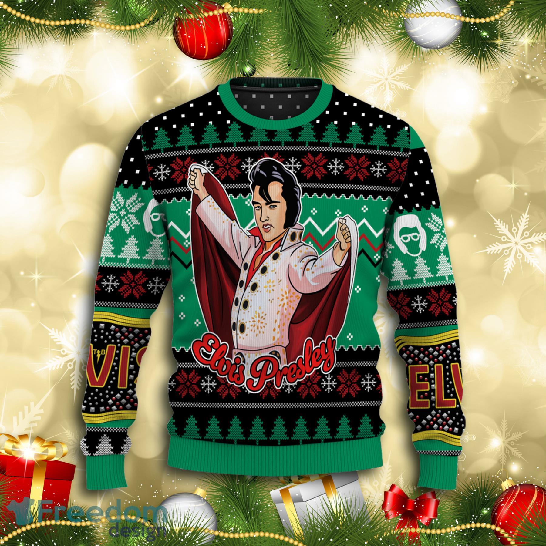 Funny Elviss Presleyy Belt Buckle Sign With Rhinestone Christmas Sweater