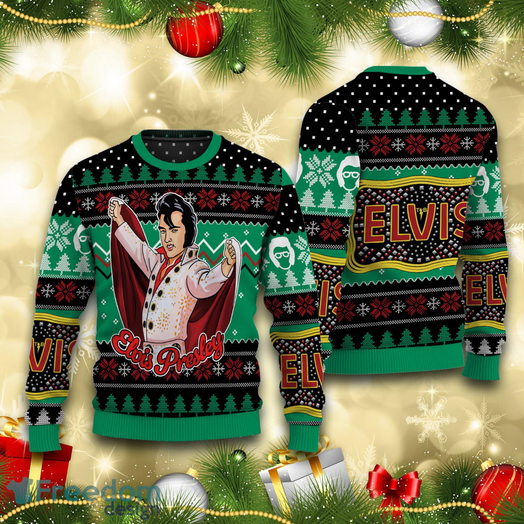 Funny Elviss Presleyy Belt Buckle Sign With Rhinestone Christmas Sweater Product Photo 1