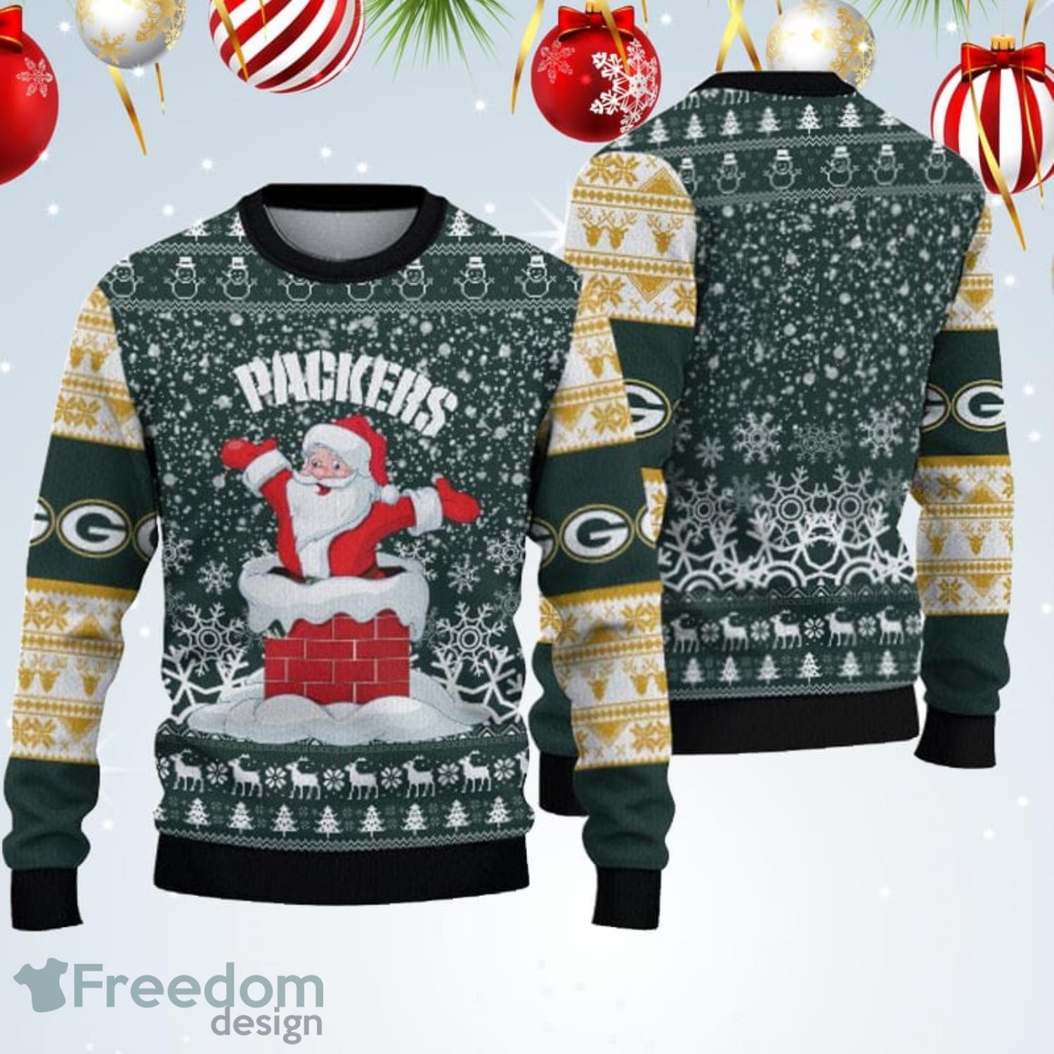 Green Bay Packers Christmas Santa Claus Tattoo Ugly Sweater For