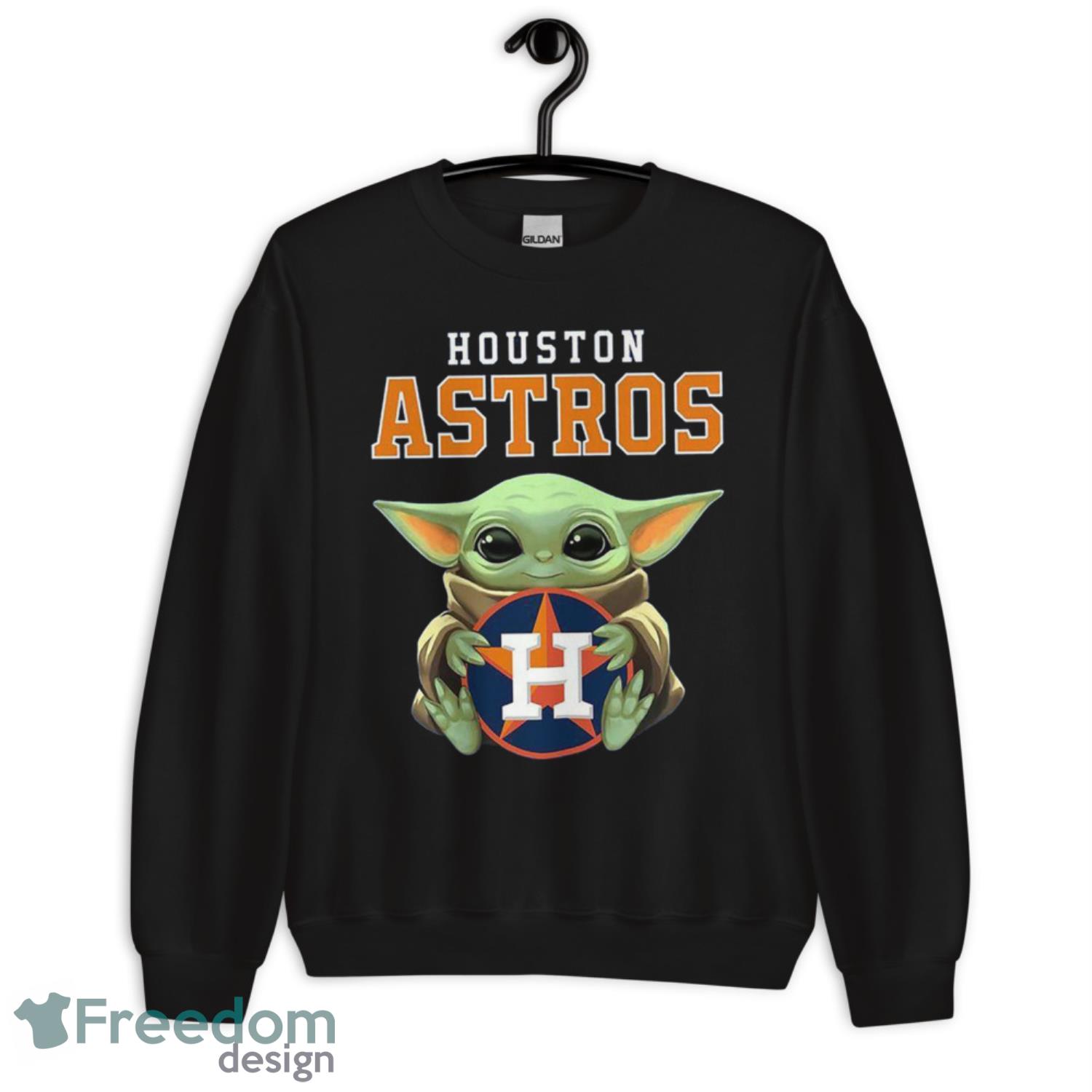 Houston Astros Baby Yoda Hugging Logo Shirt - G185 Unisex Heavy Blend Crewneck Sweatshirt