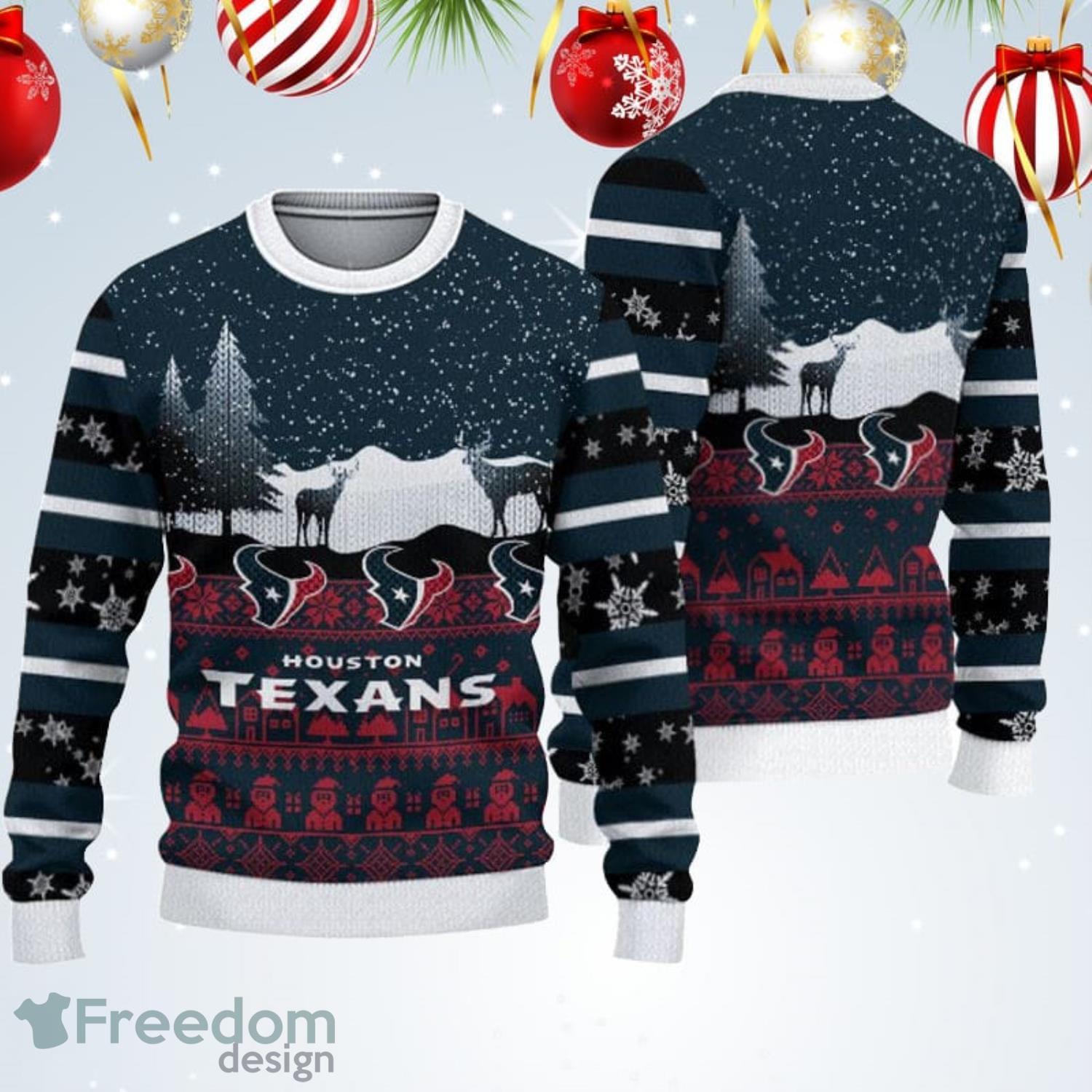 Houston Texans Christmas Reindeer Snow Pattern Ugly Christmas Sweater -  Freedomdesign