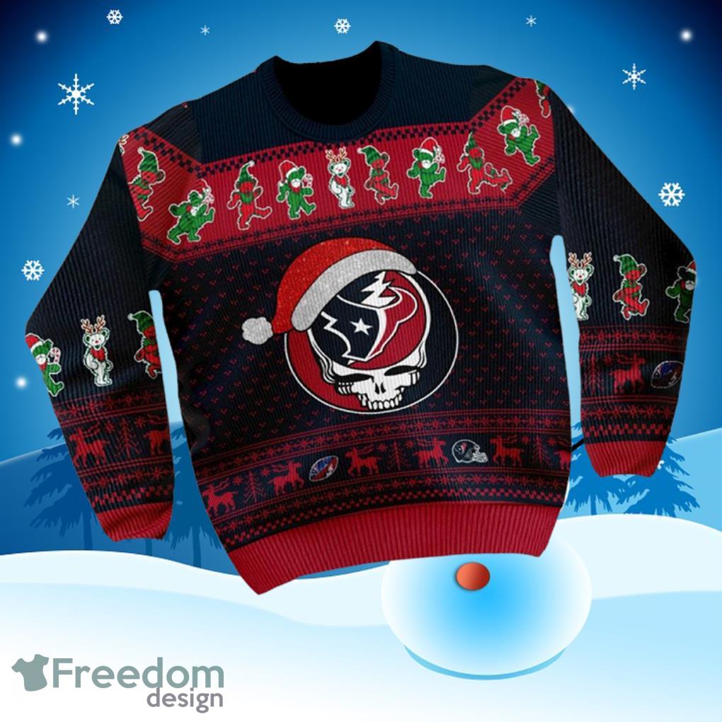 Houston Texans Grateful Dead Skull And Bear All Over Print Ugly Sweater Product Photo 1