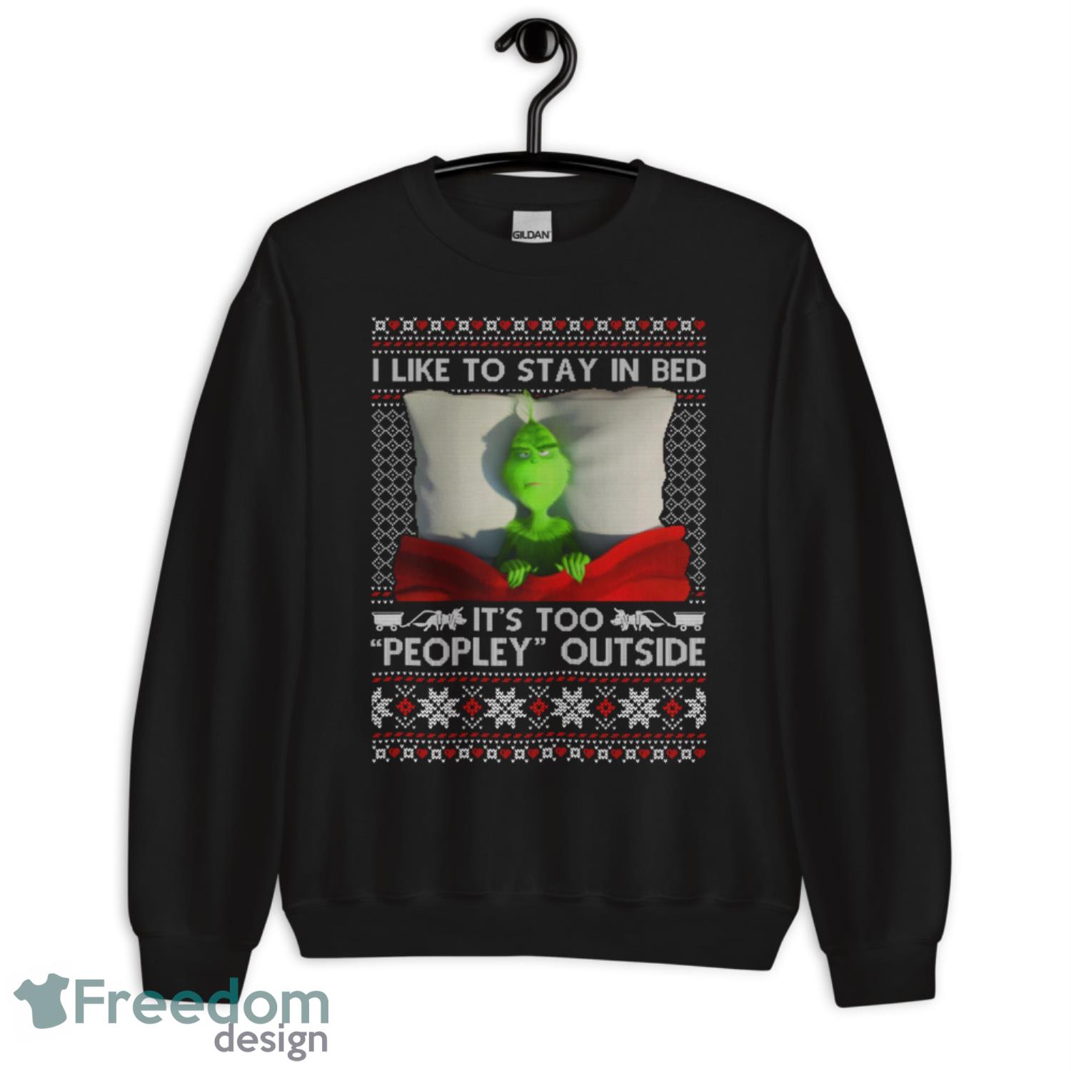 I Like To Stay In Bed Grinch Christmas Sweater - G185 Unisex Heavy Blend Crewneck Sweatshirt