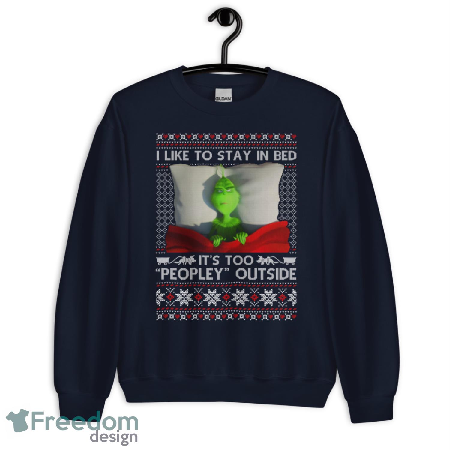 I Like To Stay In Bed Grinch Christmas Sweater - G185 Unisex Heavy Blend Crewneck Sweatshirt-1